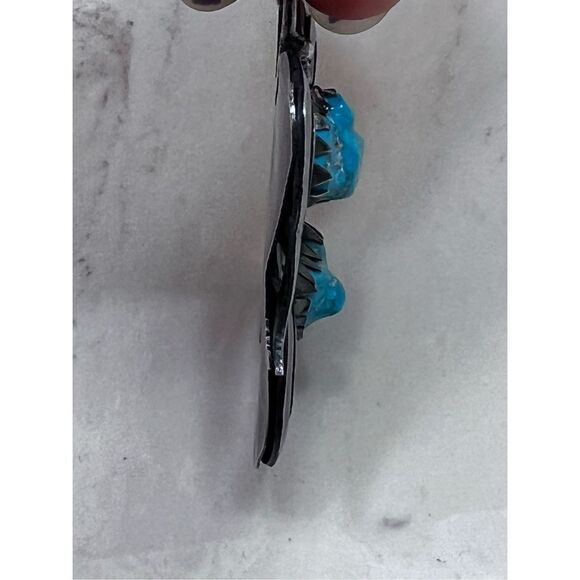 Vintage Southwest 980 Sterling Silver Turquoise Angel Pendant - Picture 6 of 7